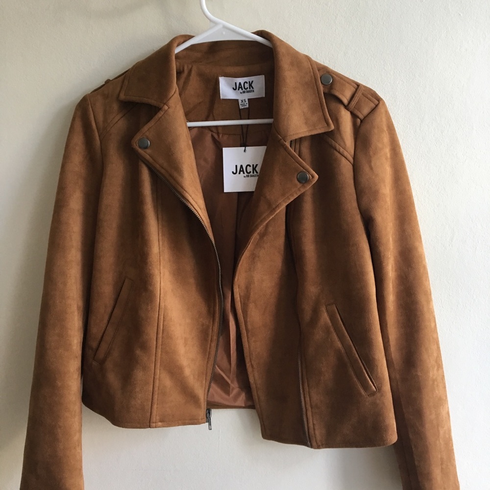 Brown faux suede moto jacket by BB Dakota